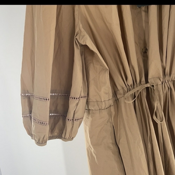 Who What Wear Beige Midi Dress tie waist puffy sleeves size XS khaki - Picture 7 of 9
